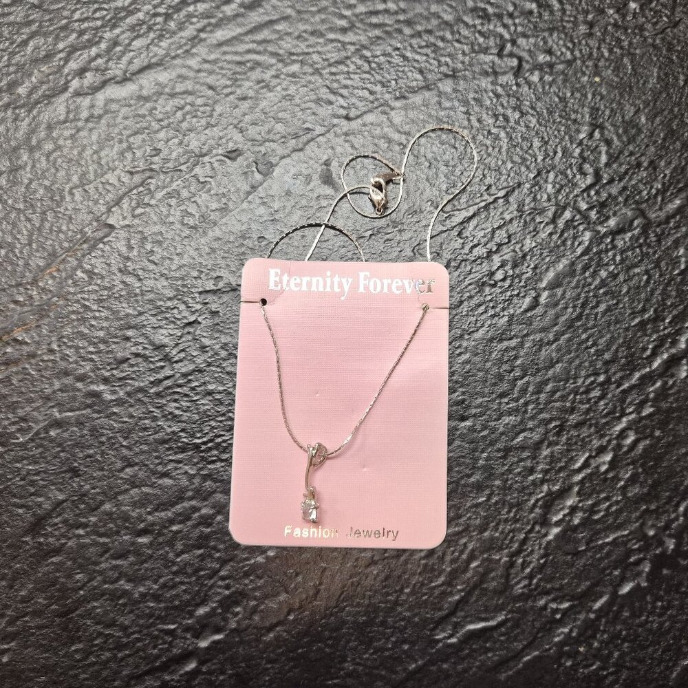 18K HGP Solitaire Crystal and Arrow Pendant Necklace 16" Minimalist Chain Dainty
